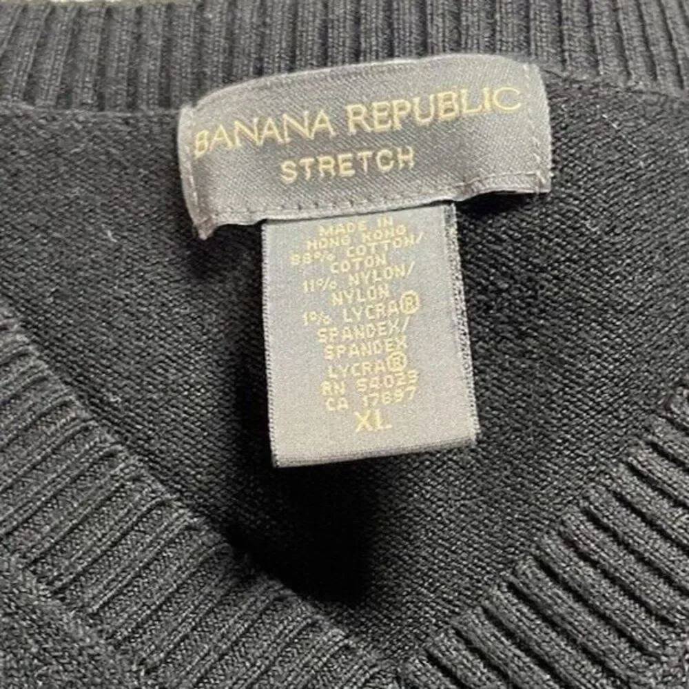 BANANA REPUBLIC Men’s Long Sleeve‎ V-Neck Pullover Sweater Black Cotton XL
